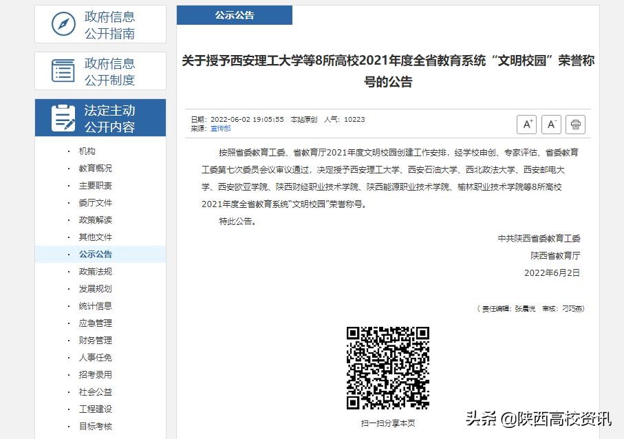 陕西财经职业技术学院荣获2021年度全省教育系统“文明校园”称号